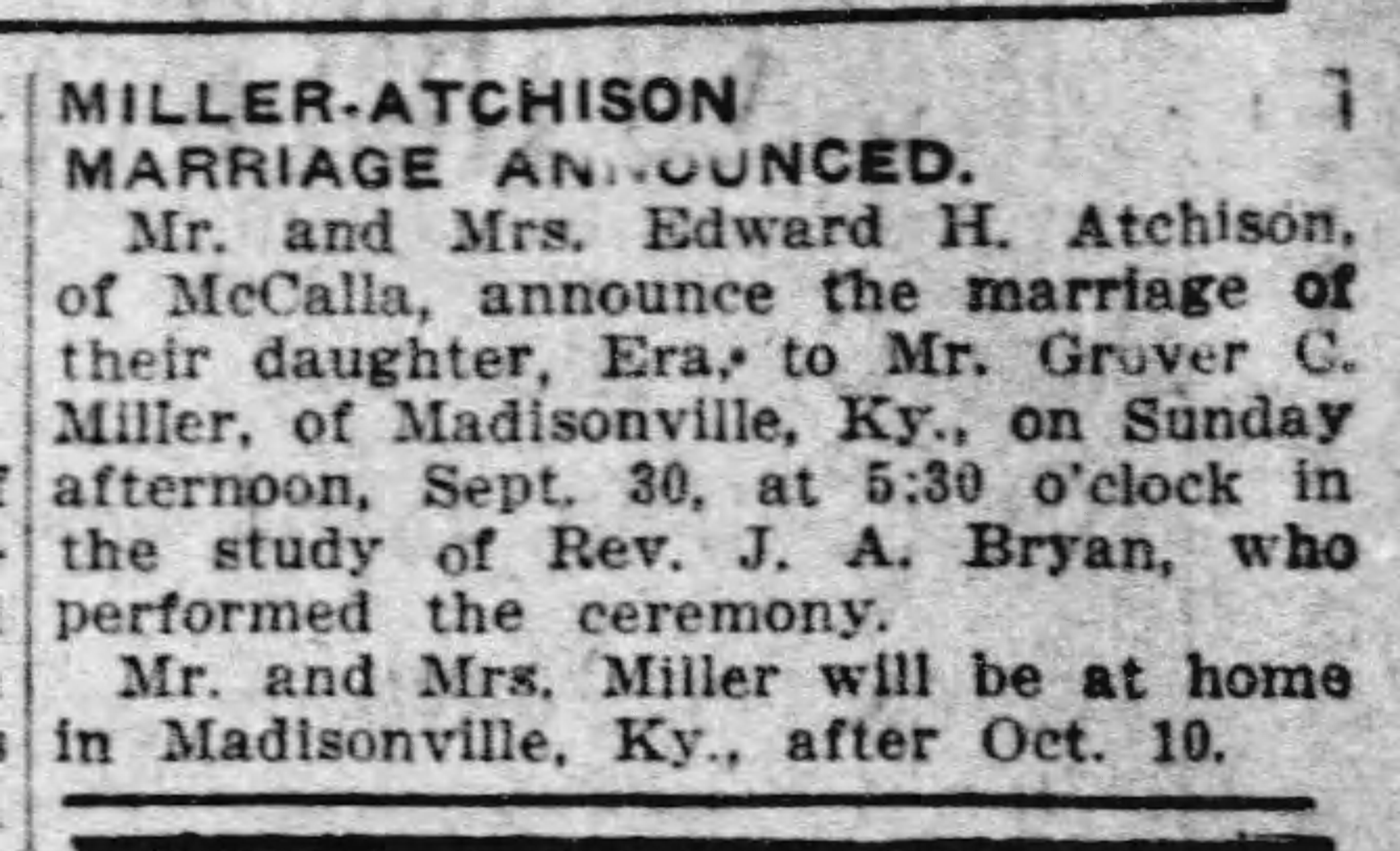 Miller-Atchison Wedding Announced